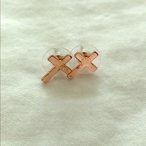 Rose Gold Cross Stud Earrings